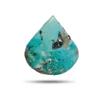 Natural blue Kerman turquoise teardrop cabochon with black matrix patch, front view - T51