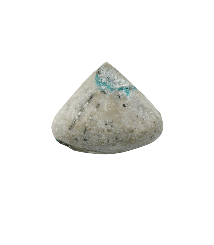 Back view of untreated Kerman turquoise cabochon showing pale gray-white host rock with a trace of blue-green turquoise - T45