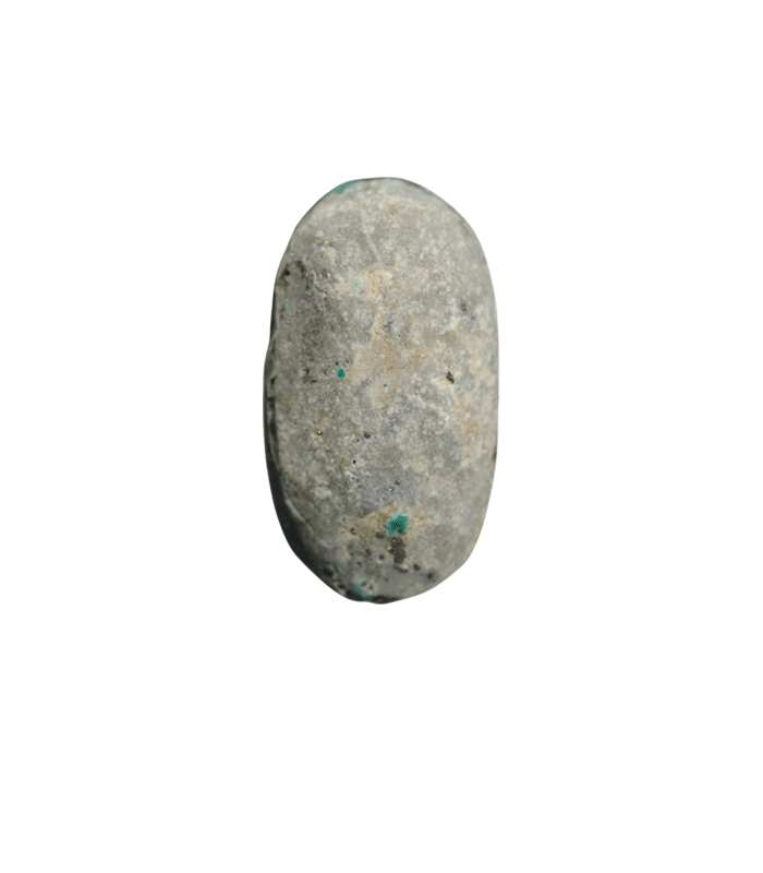 Back view of untreated Kerman turquoise oval cabochon - T49