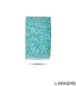 Natural Kerman turquoise light blue rectangular cabochon with speckled pattern, front view - T43