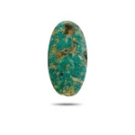 Natural green Neyshabur turquoise oval cabochon with golden matrix, front view - T44