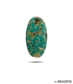 Natural green Neyshabur turquoise oval cabochon with golden matrix, front view - T44