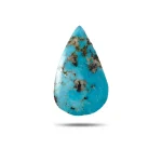 Natural blue Neyshabur turquoise teardrop cabochon with brown and black matrix, front view - T47
