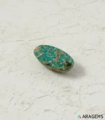 Natural green Neyshabur turquoise oval cabochon with golden and dark matrix, side angle - T44