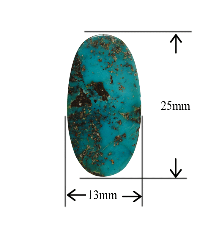 Natural teal-blue Neyshabur turquoise oval cabochon with 13 x 25 mm measurement - T50
