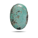 Natural green Kerman Persian turquoise oval cabochon with black matrix, front view - T55