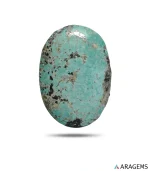 Natural green Kerman Persian turquoise oval cabochon with black matrix, front view - T55