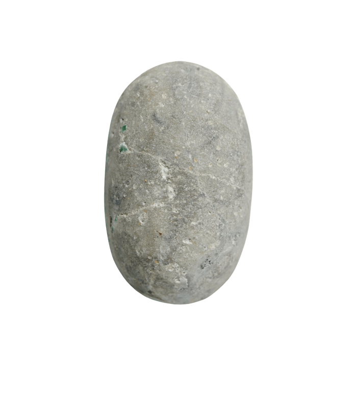 Back view of untreated Kerman Persian turquoise oval cabochon with smooth grey host rock - T57