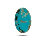 Natural blue Neyshabur turquoise oval cabochon with golden and black matrix, front view - T46