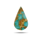 Natural blue Neyshabur turquoise teardrop cabochon with golden-brown matrix, front view - T52