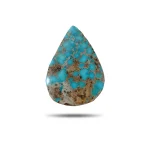 Natural blue Neyshabur turquoise teardrop cabochon with light brown host-rock matrix, front view - T54