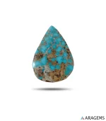 Natural blue Neyshabur turquoise teardrop cabochon with light brown host-rock matrix, front view - T54