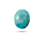 Natural blue Persian turquoise oval cabochon from Neyshabur with fine dark matrix, front view - T56